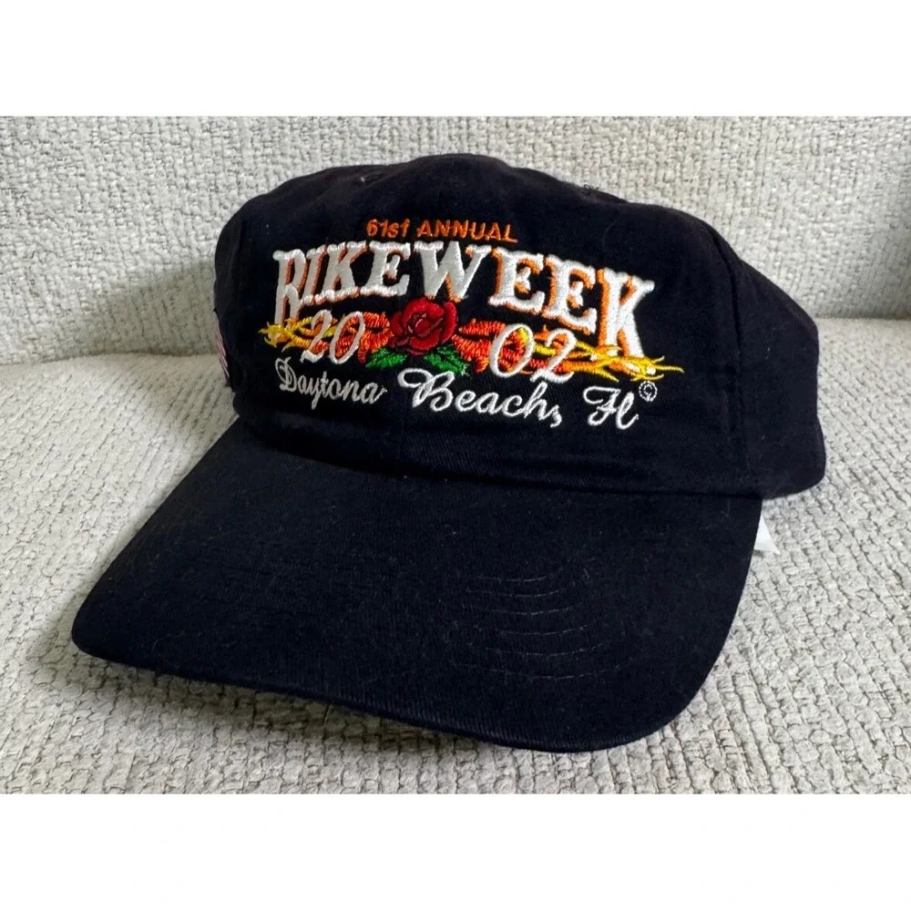 Vtg Bike Week Daytona Beach hat 61st Annual Embroidered‎ Roses Thorns 2002